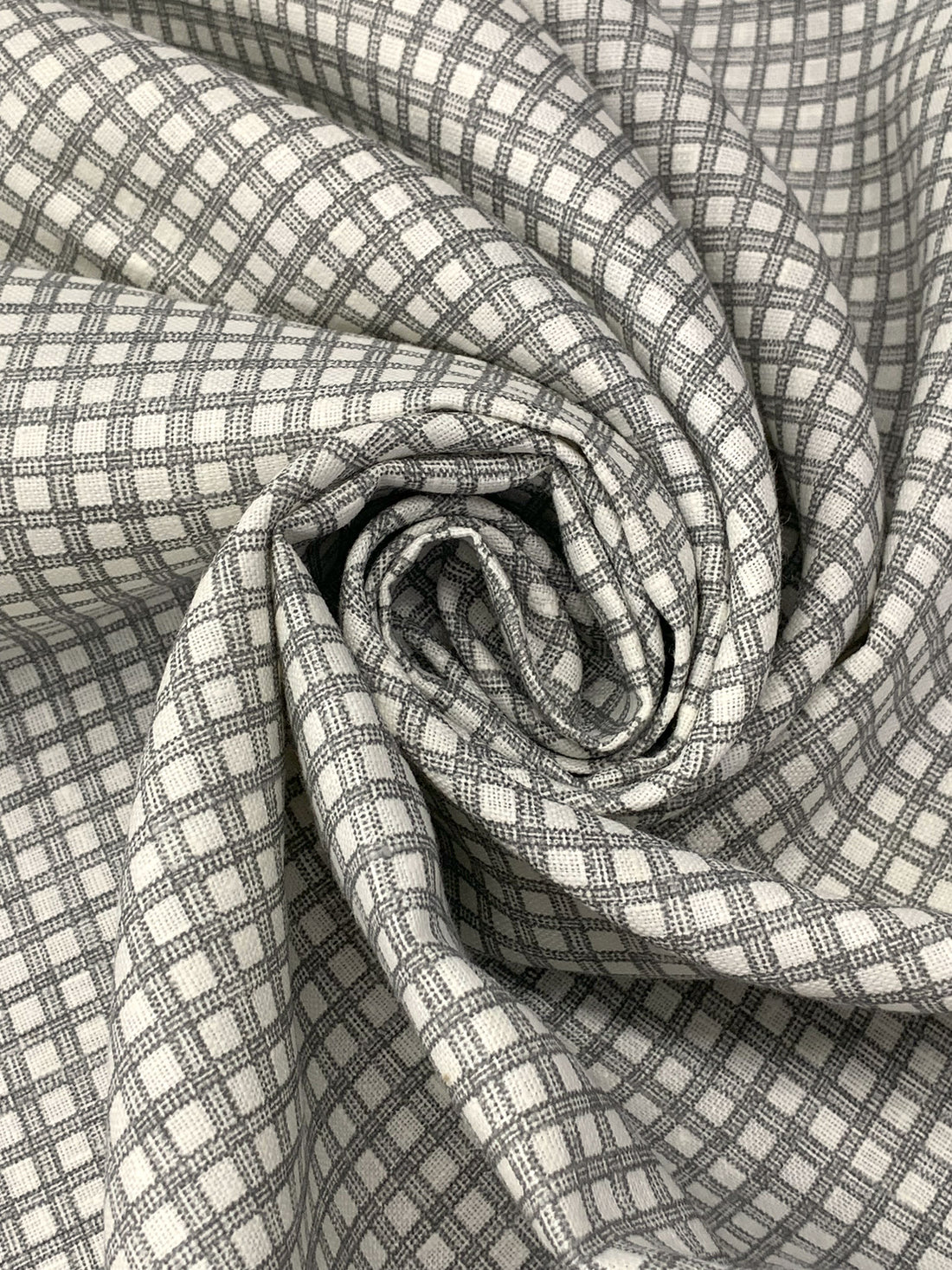 White Chocolate/Granite 100% Linen Grid Print Home Decor Woven 58W