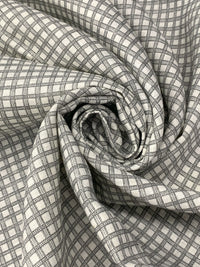 White Chocolate/Granite 100% Linen Grid Print Home Decor Woven 58W