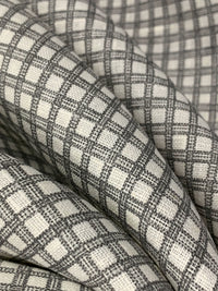 White Chocolate/Granite 100% Linen Grid Print Home Decor Woven 58W