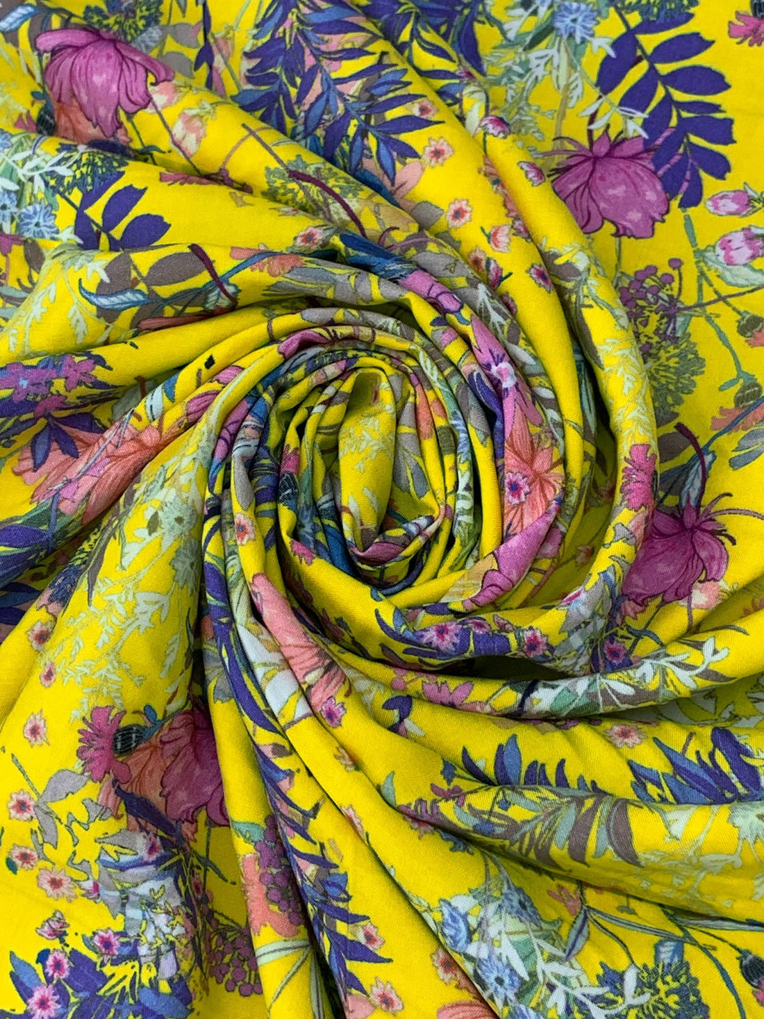 Lemon/Orchid/Multi 100% Rayon Floral Print Challis 54W