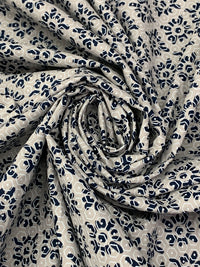 Pale Silver/Navy Blue/White 100% Cotton Overlapping Geometric Print Poplin Shirting 57W