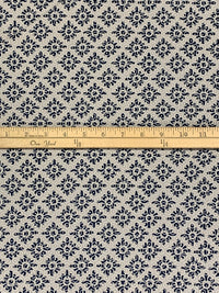 Pale Silver/Navy Blue/White 100% Cotton Overlapping Geometric Print Poplin Shirting 57W