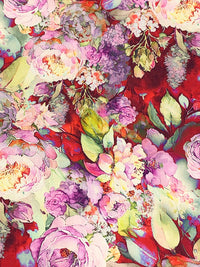 Crimson Red/Lavender Pink/Boysenberry/Multi 100% Rayon Floral Print Challis 56W