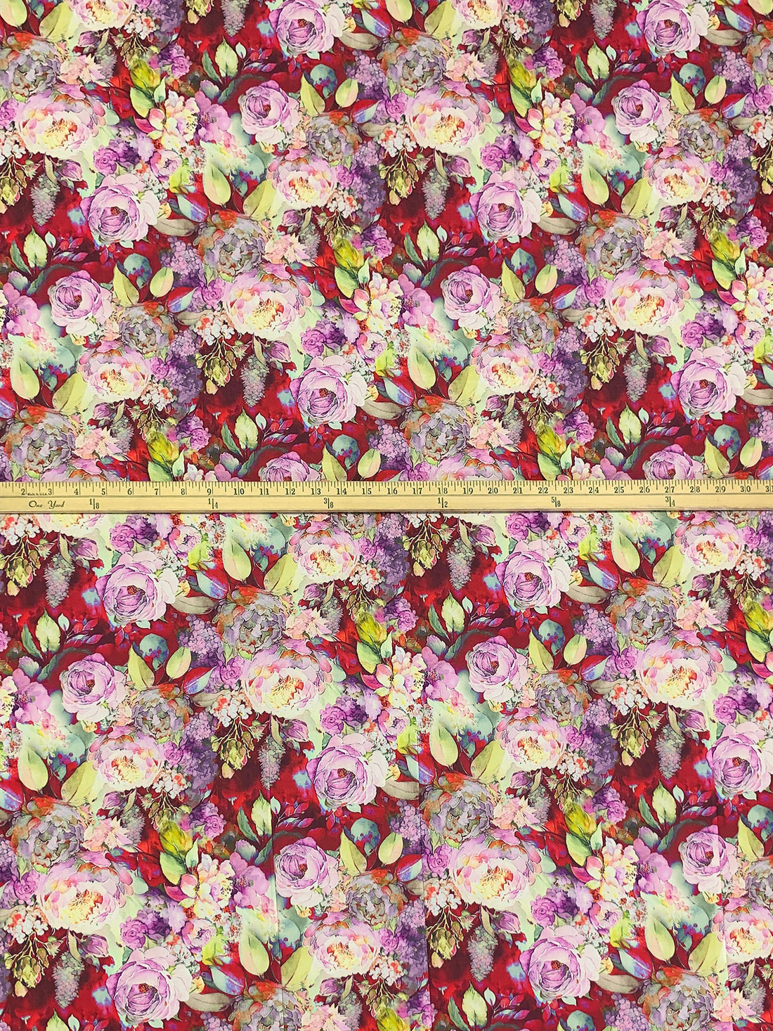 Crimson Red/Lavender Pink/Boysenberry/Multi 100% Rayon Floral Print Challis 56W