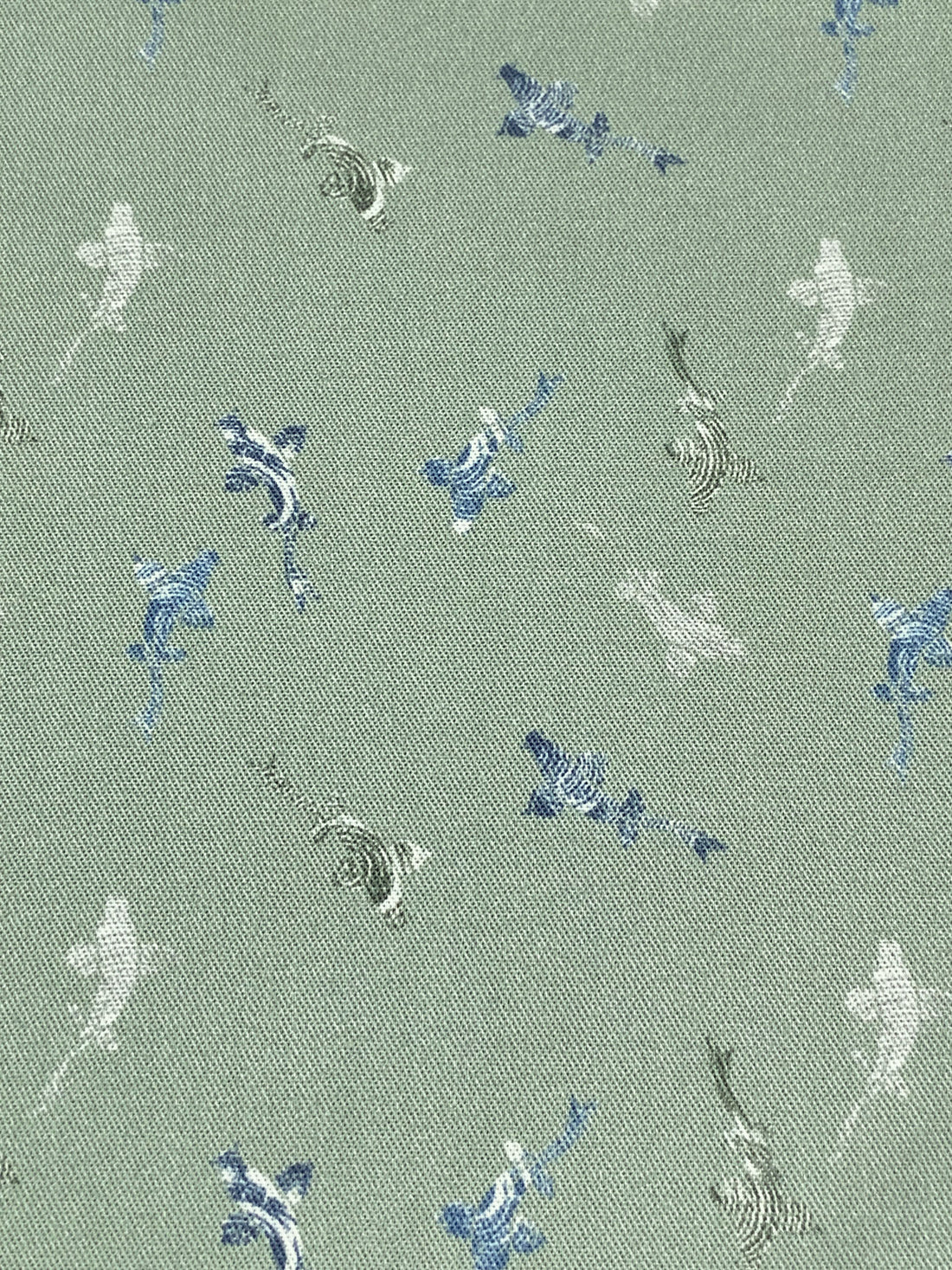 Laurel Green/Dark Electric Blue/White 100% Cotton Abstract Marine Life Print Lawn 57W