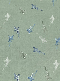 Laurel Green/Dark Electric Blue/White 100% Cotton Abstract Marine Life Print Lawn 57W