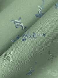 Laurel Green/Dark Electric Blue/White 100% Cotton Abstract Marine Life Print Lawn 57W