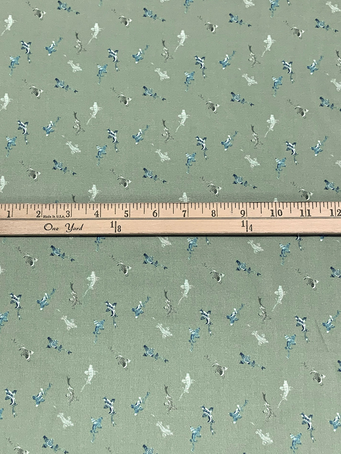 Laurel Green/Dark Electric Blue/White 100% Cotton Abstract Marine Life Print Lawn 57W