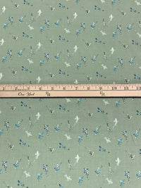 Laurel Green/Dark Electric Blue/White 100% Cotton Abstract Marine Life Print Lawn 57W