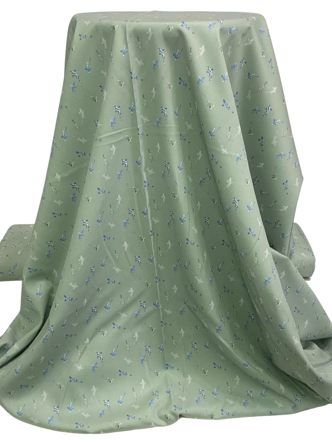 Laurel Green/Dark Electric Blue/White 100% Cotton Abstract Marine Life Print Lawn 57W