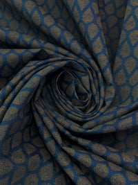 Lapis Blue/Taupe Brown 100% Cotton Teardrop Medallion Print Gauzy Shirting 55W