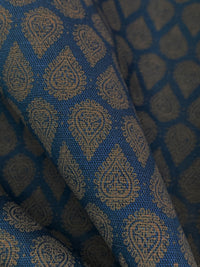 Lapis Blue/Taupe Brown 100% Cotton Teardrop Medallion Print Gauzy Shirting 55W