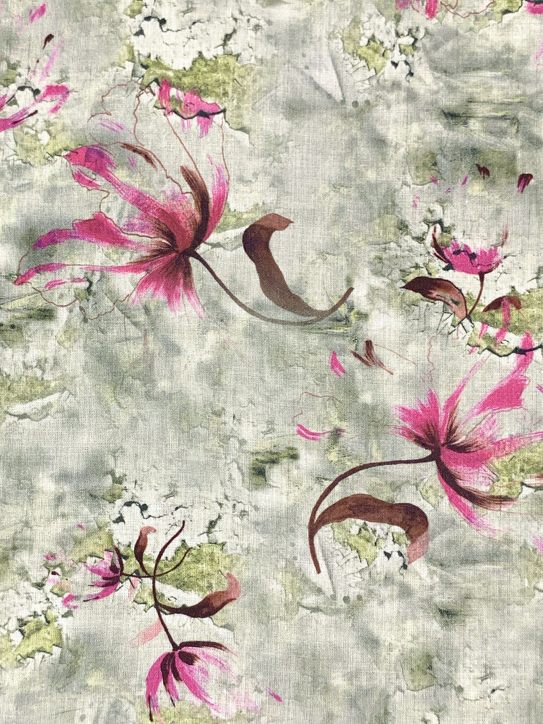 Laurel Green/Pearly Purple/Turkish Rose/Multi 100% Rayon Floral Print Challis 57W