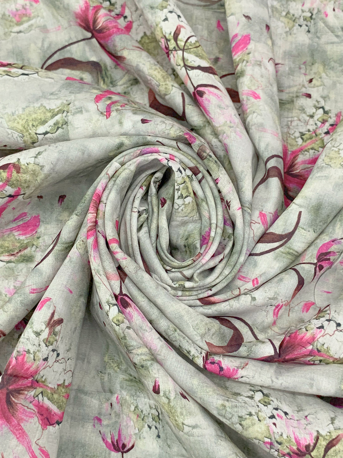 Laurel Green/Pearly Purple/Turkish Rose/Multi 100% Rayon Floral Print Challis 57W