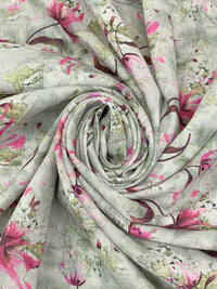 Laurel Green/Pearly Purple/Turkish Rose/Multi 100% Rayon Floral Print Challis 57W