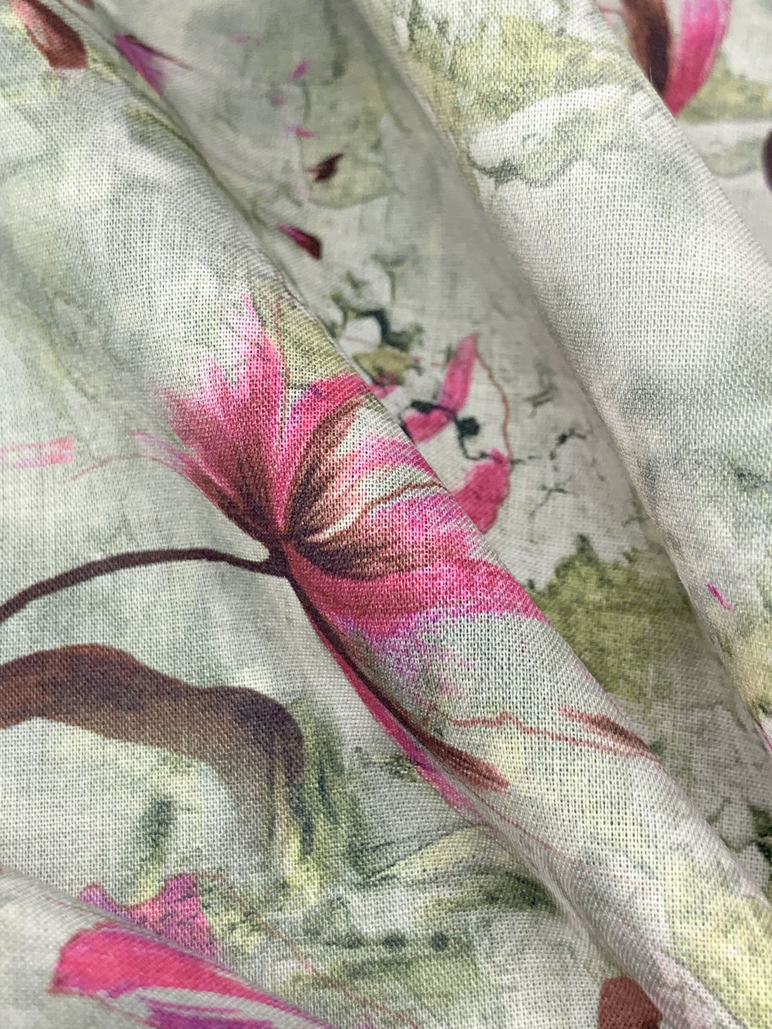 Laurel Green/Pearly Purple/Turkish Rose/Multi 100% Rayon Floral Print Challis 57W