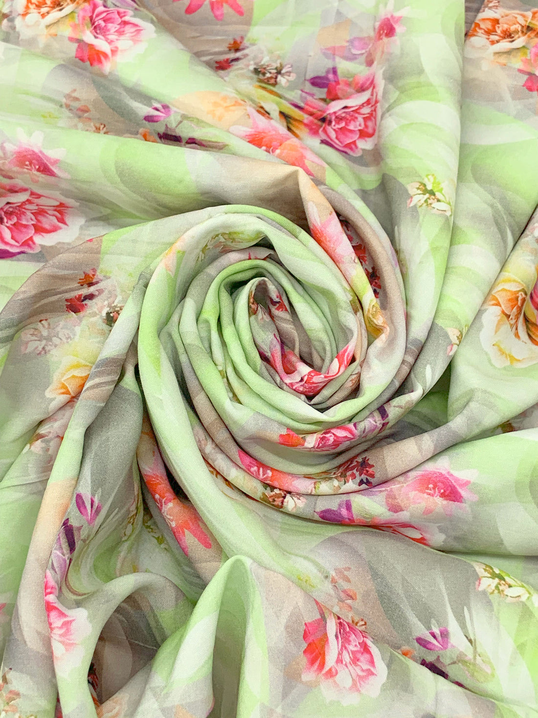 Medium Spring Bud/Cardinal/Charm Pink/Multi 100% Rayon Abstract Floral Print Challis 57W