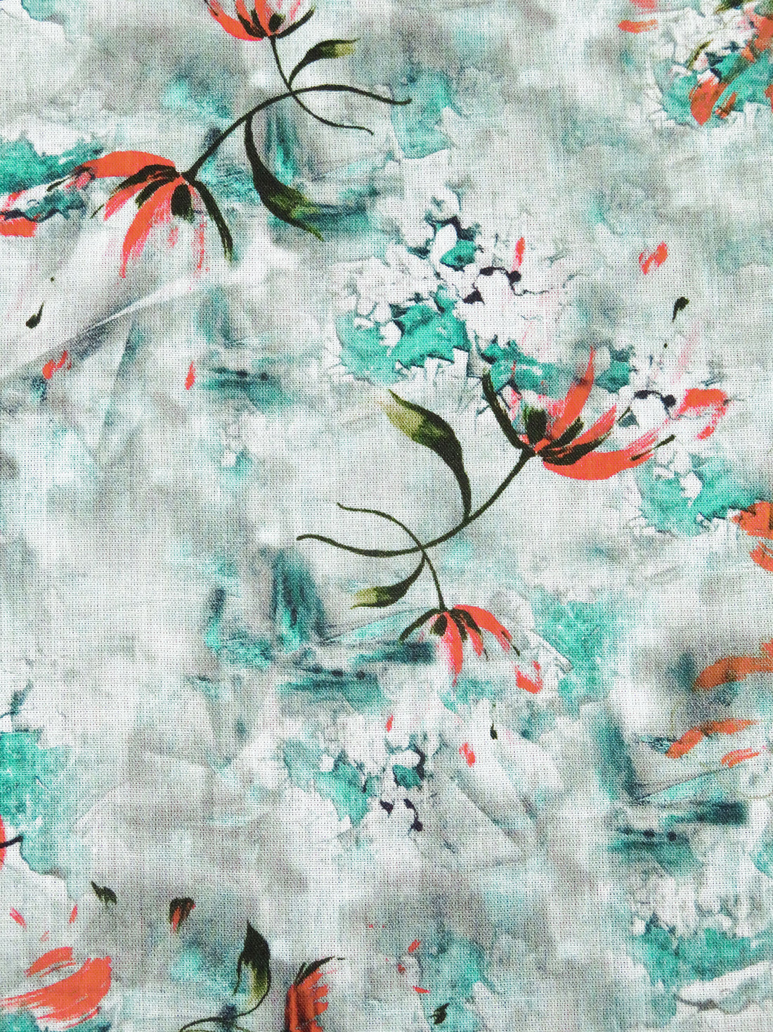 Turquoise/Glazed Persimmon/White/Multi 100% Rayon Abstract Floral Print Voile 57W