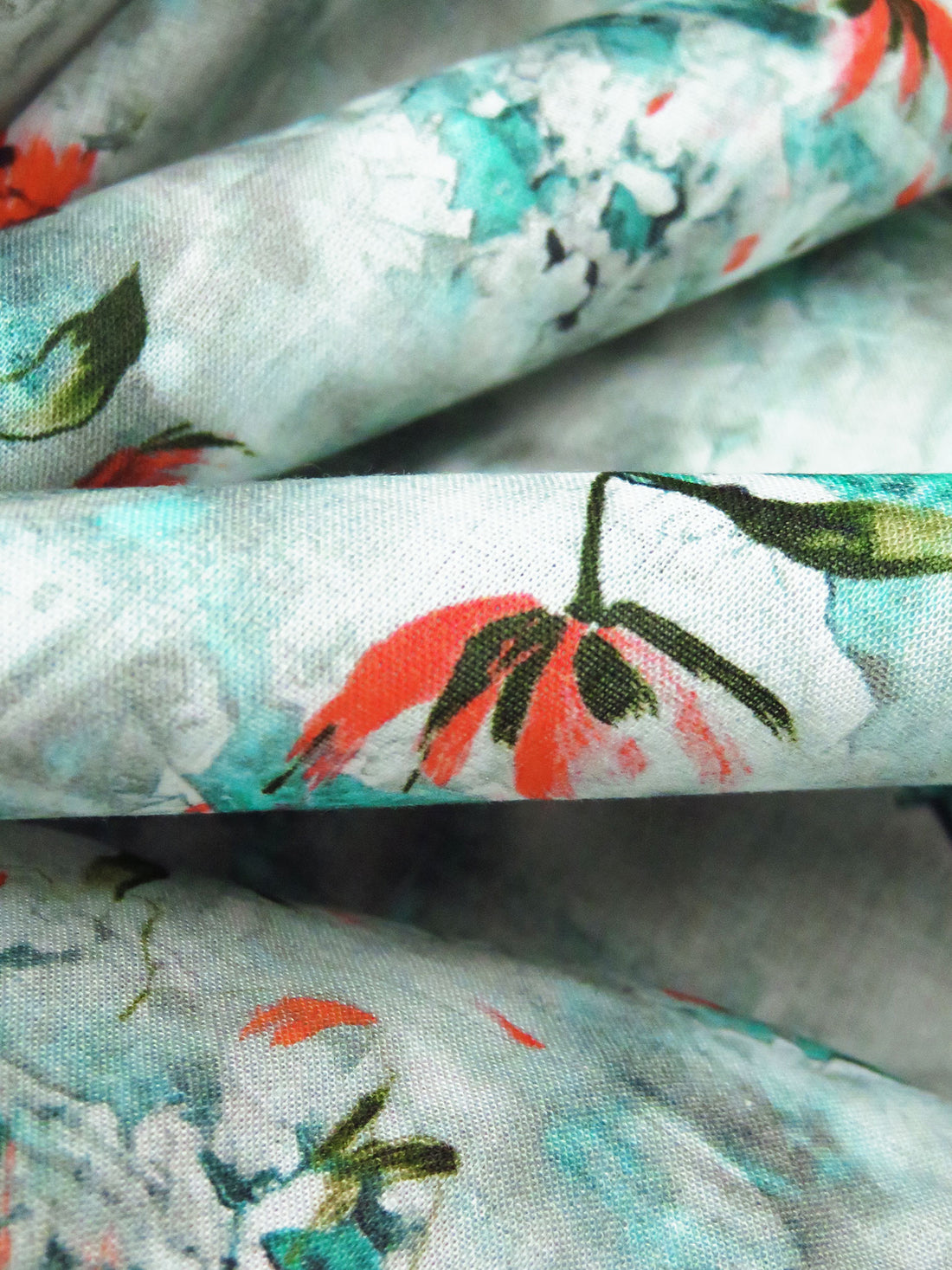 Turquoise/Glazed Persimmon/White/Multi 100% Rayon Abstract Floral Print Voile 57W