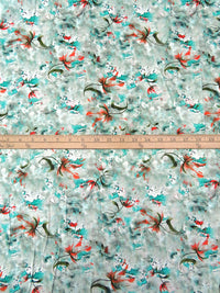 Turquoise/Glazed Persimmon/White/Multi 100% Rayon Abstract Floral Print Voile 57W