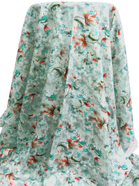 Turquoise/Glazed Persimmon/White/Multi 100% Rayon Abstract Floral Print Voile 57W