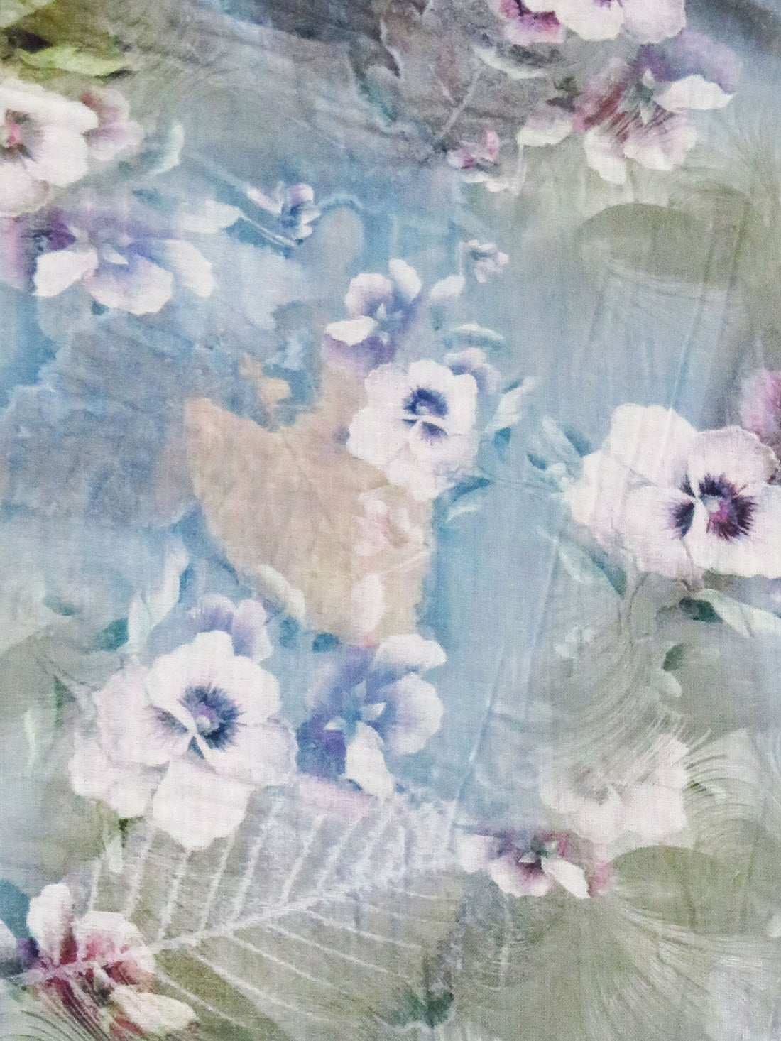 Pewter Blue/Dark Sage/Dark Vanilla/Multi 100% Rayon Floral & Leaf Print Voile 56W