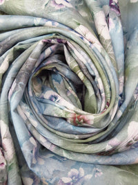 Pewter Blue/Dark Sage/Dark Vanilla/Multi 100% Rayon Floral & Leaf Print Voile 56W