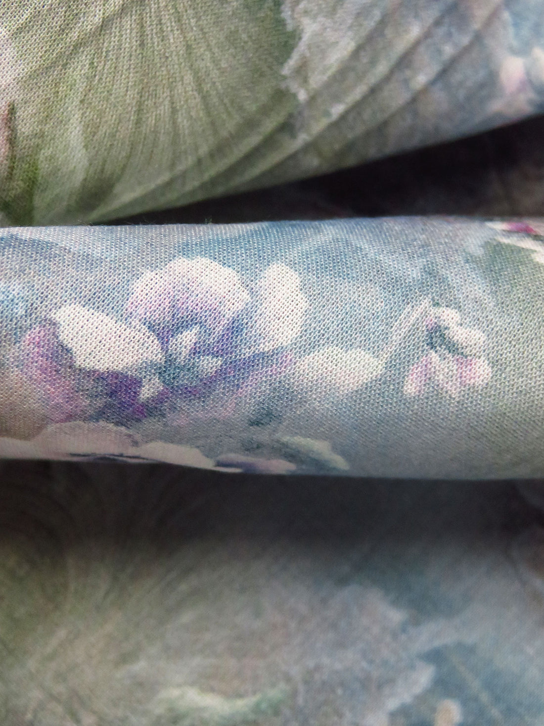 Pewter Blue/Dark Sage/Dark Vanilla/Multi 100% Rayon Floral & Leaf Print Voile 56W