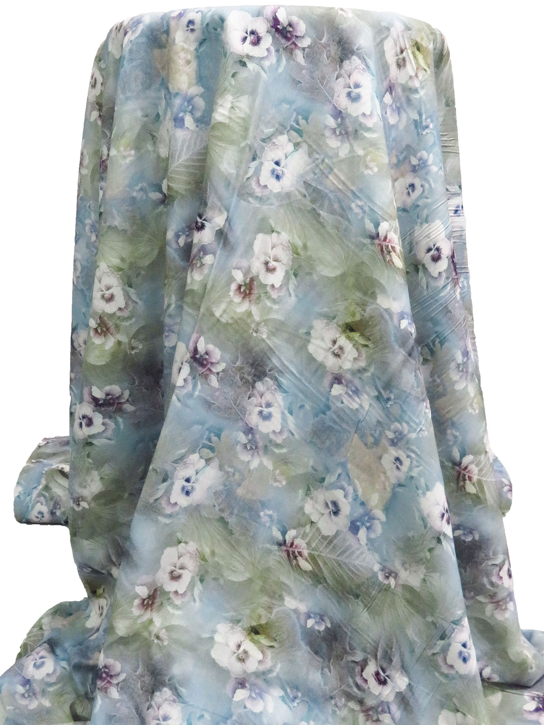 Pewter Blue/Dark Sage/Dark Vanilla/Multi 100% Rayon Floral & Leaf Print Voile 56W