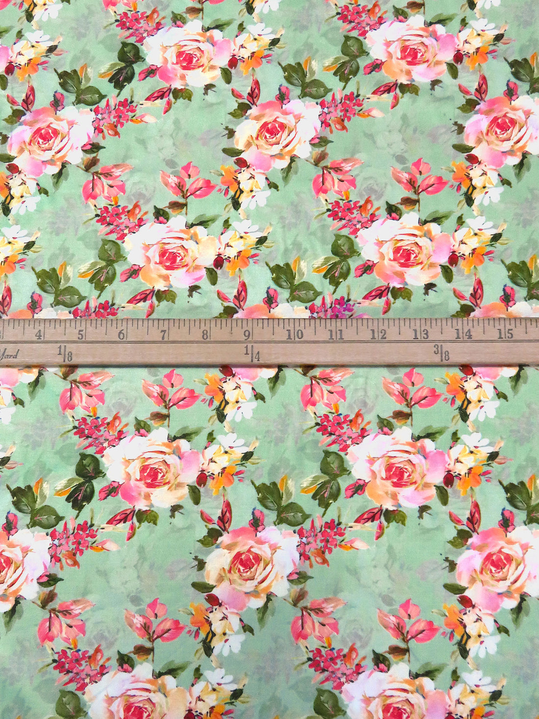 Celadon/Peachy Pink/Marigold/Multi 100% Rayon Floral Print Challis 55W
