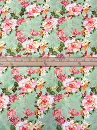 Celadon/Peachy Pink/Marigold/Multi 100% Rayon Floral Print Challis 55W