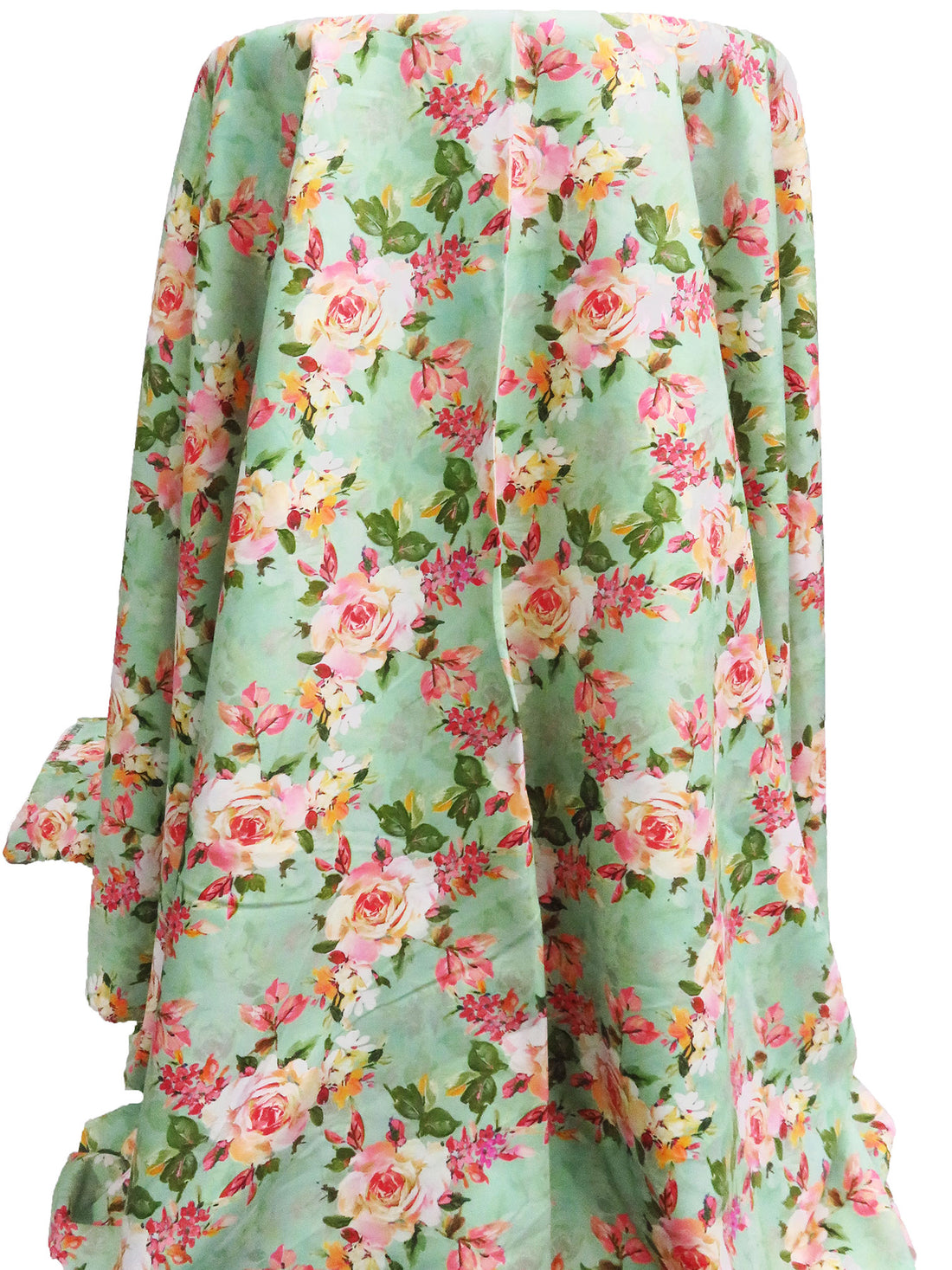 Celadon/Peachy Pink/Marigold/Multi 100% Rayon Floral Print Challis 55W