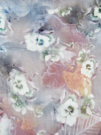 Weldon Blue/Taupe Gray/Pale Taupe/Multi 100% Rayon Floral & Leaf Print Voile 56W