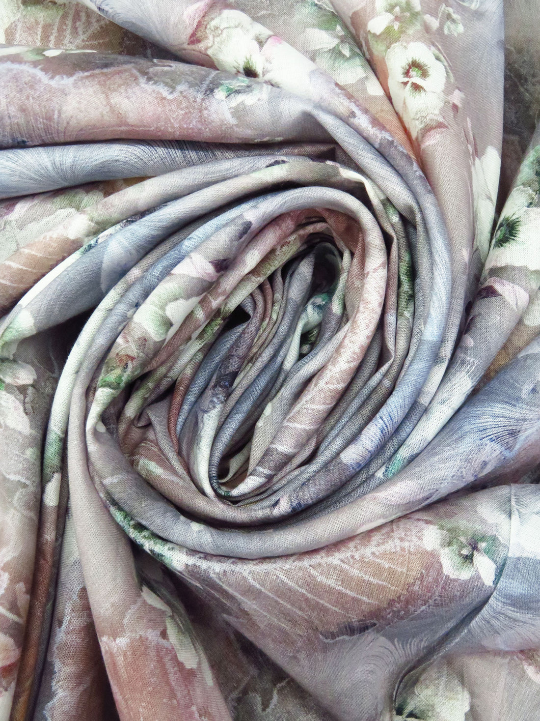 Weldon Blue/Taupe Gray/Pale Taupe/Multi 100% Rayon Floral & Leaf Print Voile 56W