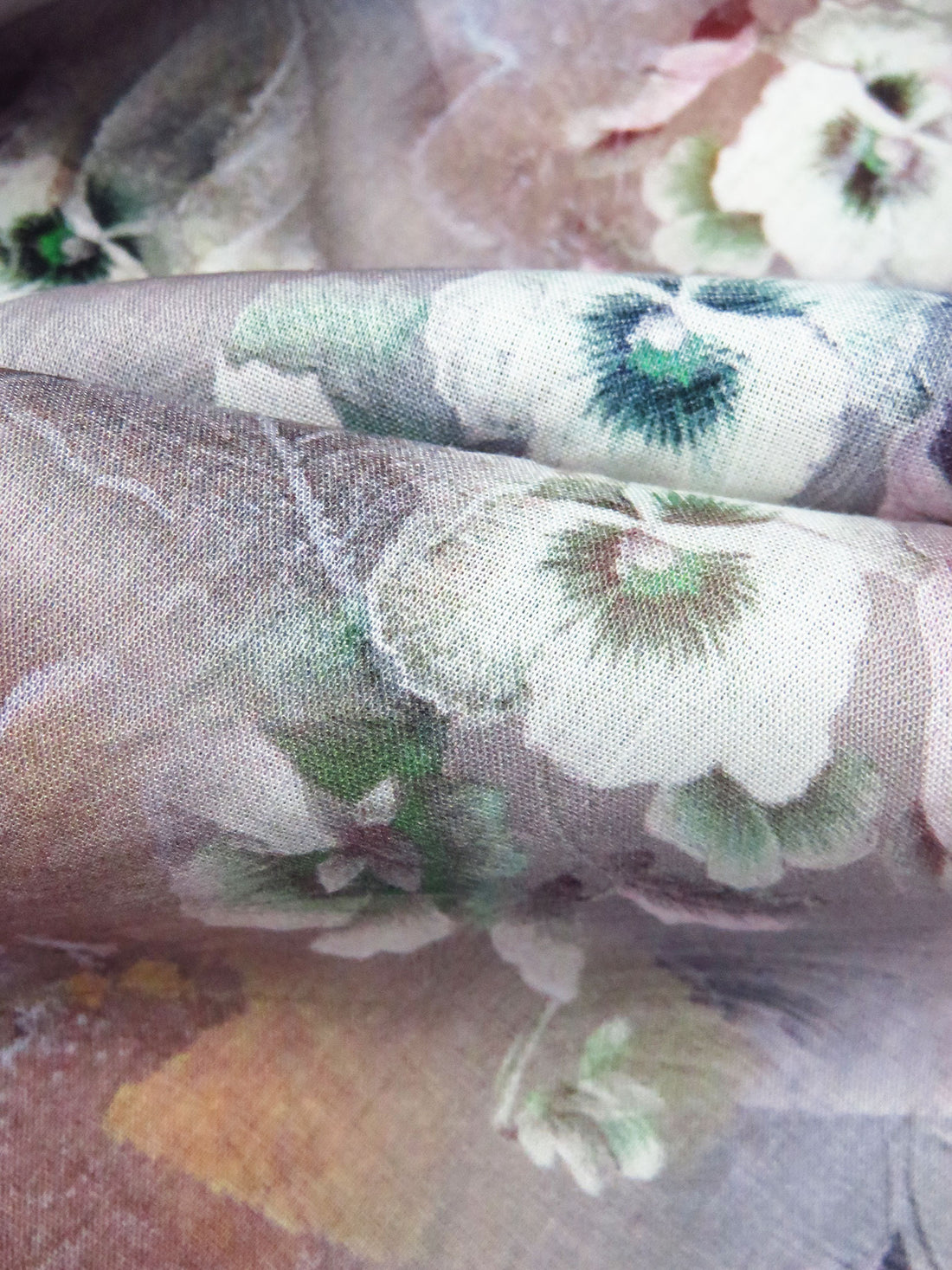 Weldon Blue/Taupe Gray/Pale Taupe/Multi 100% Rayon Floral & Leaf Print Voile 56W