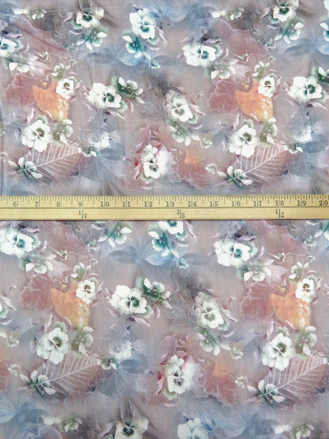 Weldon Blue/Taupe Gray/Pale Taupe/Multi 100% Rayon Floral & Leaf Print Voile 56W