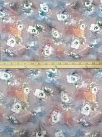 Weldon Blue/Taupe Gray/Pale Taupe/Multi 100% Rayon Floral & Leaf Print Voile 56W