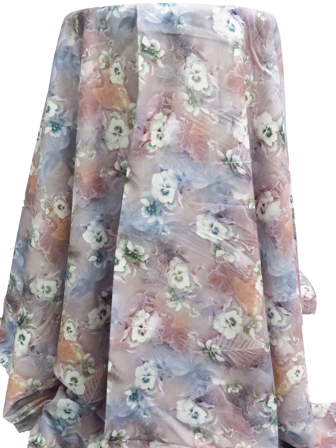 Weldon Blue/Taupe Gray/Pale Taupe/Multi 100% Rayon Floral & Leaf Print Voile 56W