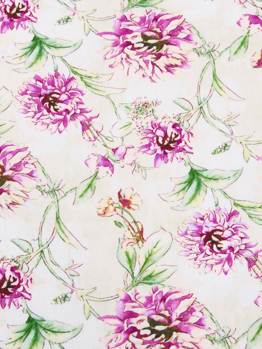 Cream/Bud Green/Sky Magenta/Multi 100% Rayon Floral Vine Print Challis 56W