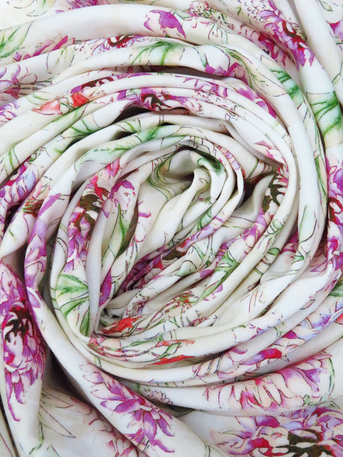 Cream/Bud Green/Sky Magenta/Multi 100% Rayon Floral Vine Print Challis 56W