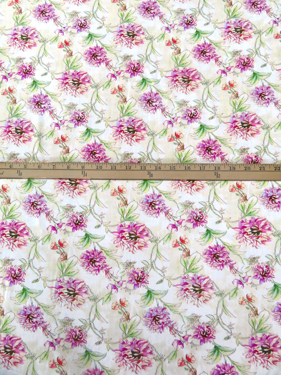 Cream/Bud Green/Sky Magenta/Multi 100% Rayon Floral Vine Print Challis 56W