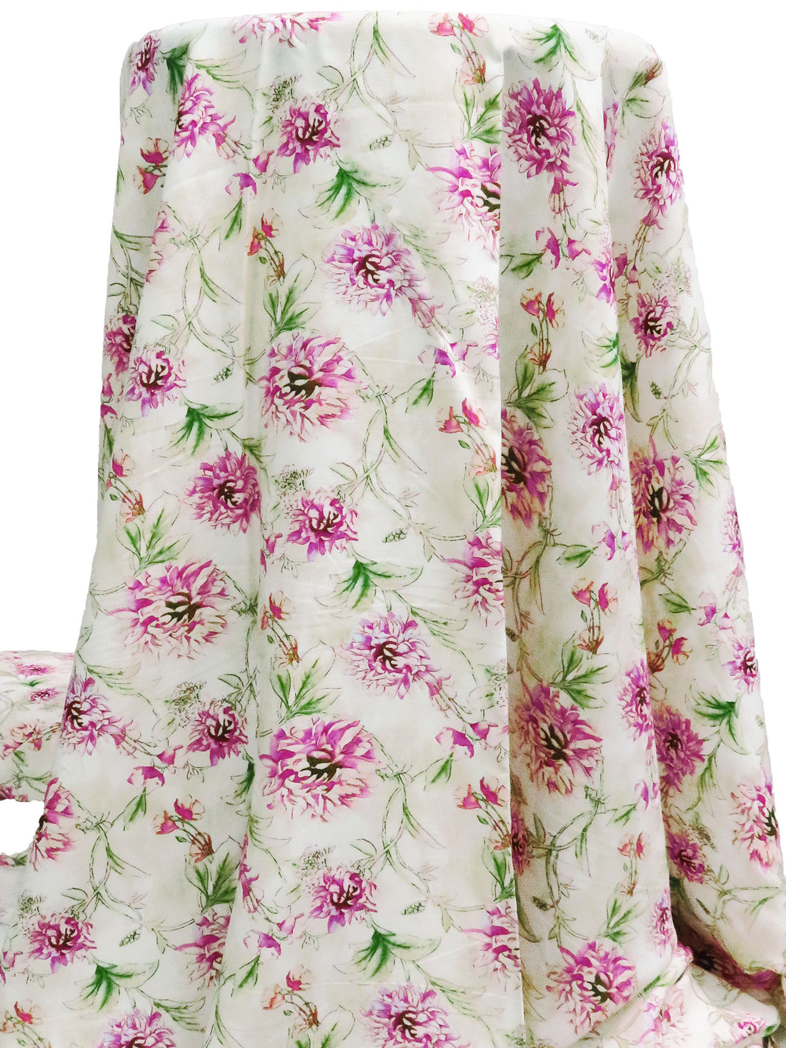 Cream/Bud Green/Sky Magenta/Multi 100% Rayon Floral Vine Print Challis 56W