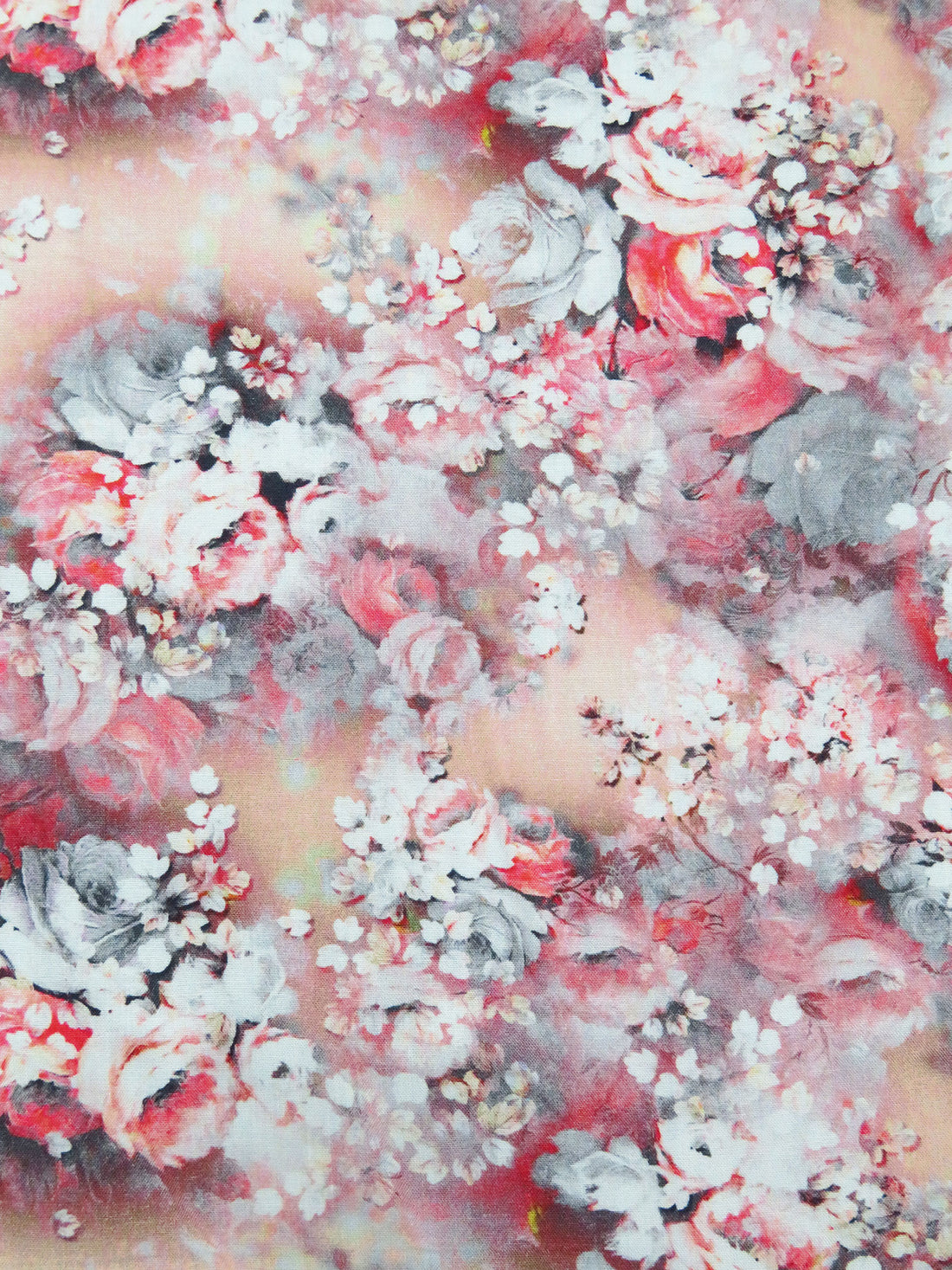 Dusty Rose/White/Gray/Multi 100% Rayon Floral Print Challis 56W