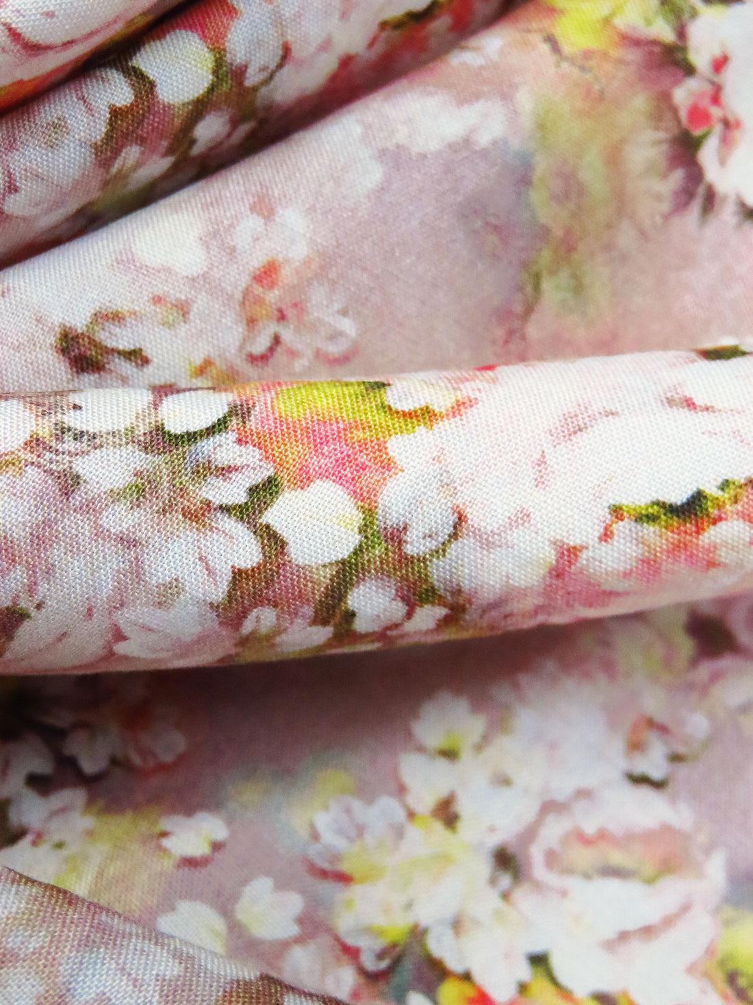 New York Pink/White/Pastel Yellow/Multi 100% Rayon Floral Print Challis 56W