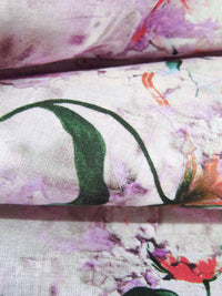 Light Orchid/Dark Green/Coral Red/Multi 100% Rayon Abstract Floral Print Challis 57W