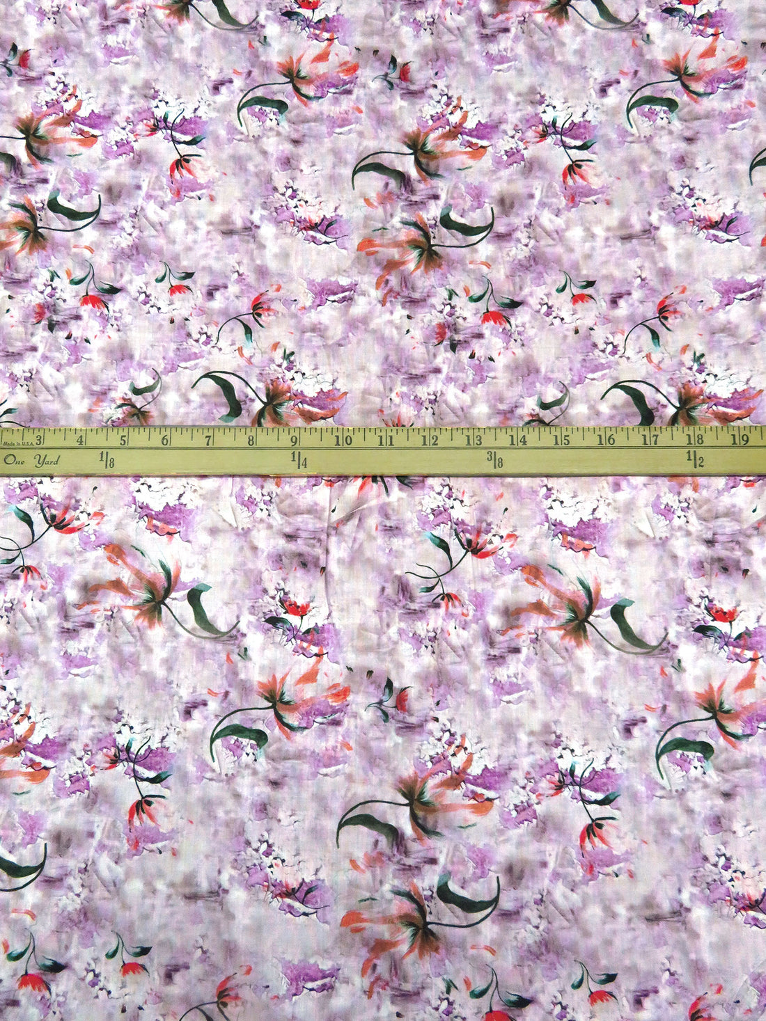 Light Orchid/Dark Green/Coral Red/Multi 100% Rayon Abstract Floral Print Challis 57W