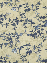 Ecru/Muted Dark Navy/White 100% Rayon Vine Silhouettes Print Challis 56W