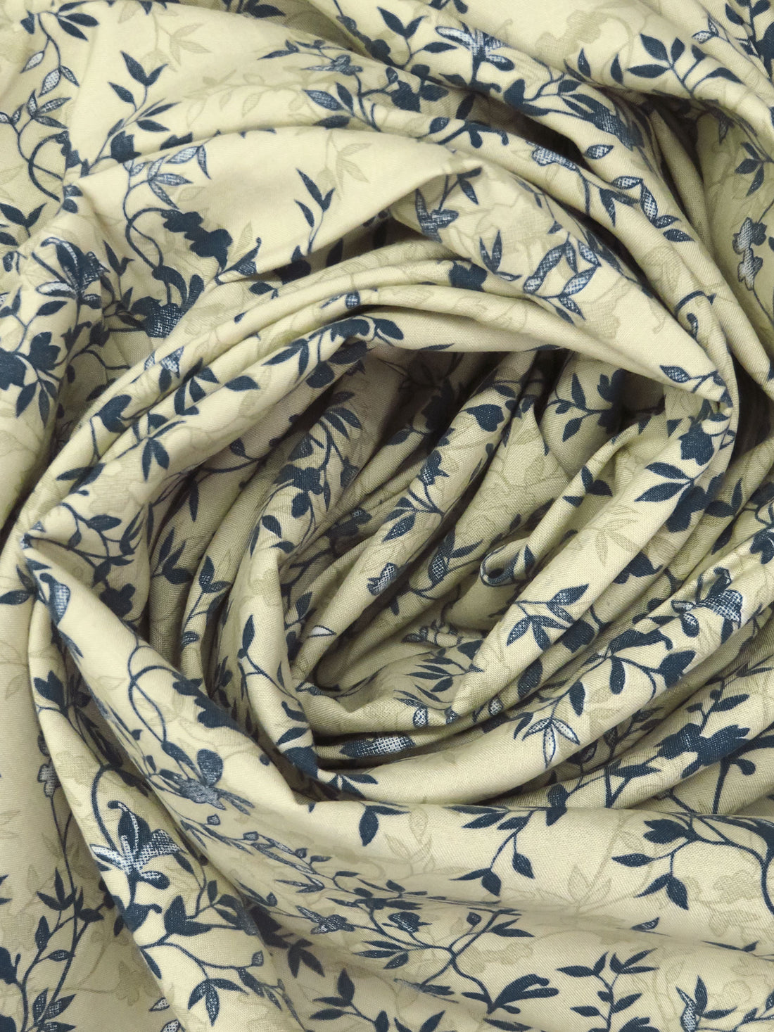 Ecru/Muted Dark Navy/White 100% Rayon Vine Silhouettes Print Challis 56W