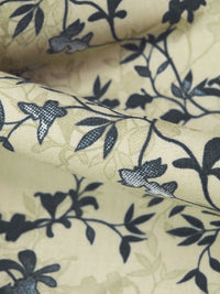 Ecru/Muted Dark Navy/White 100% Rayon Vine Silhouettes Print Challis 56W