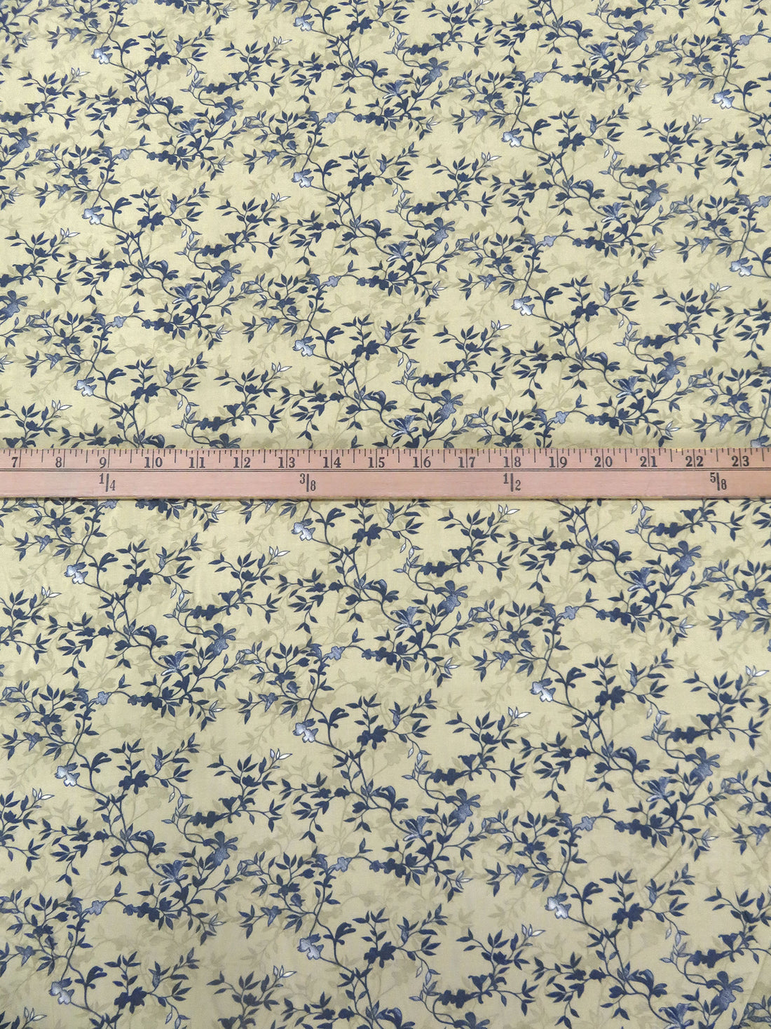 Ecru/Muted Dark Navy/White 100% Rayon Vine Silhouettes Print Challis 56W